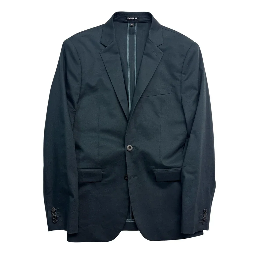 Express 36S 30x30 Navy Blue 2pc Pant Suit Stretch Cotton Unlined Extra Slim Mens